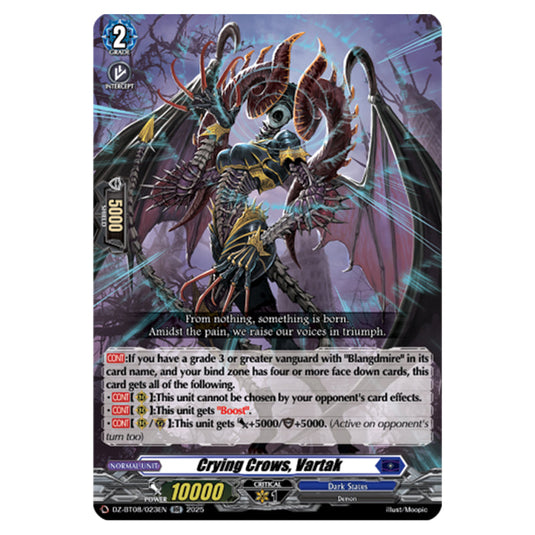 Crying Crows ,Vartak DZ-BT08/023EN card from the Cardfight!! Vanguard set Knights 0f Rebirth