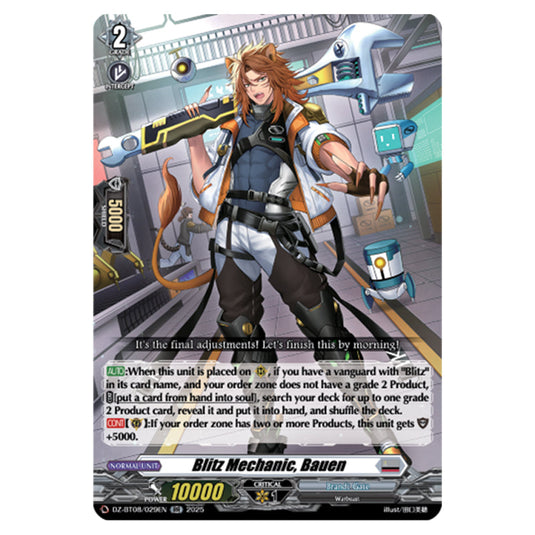 Blitz Mechnanic, Bauen DZ-BT08/029EN card from the Cardfight!! Vanguard set Knights 0f Rebirth