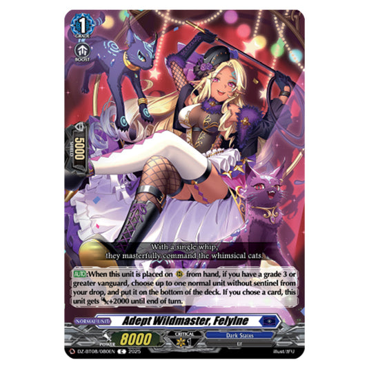 Adept WildMaster, Felylne DZ-BT08/080EN card from the Cardfight!! Vanguard set Knights 0f Rebirth