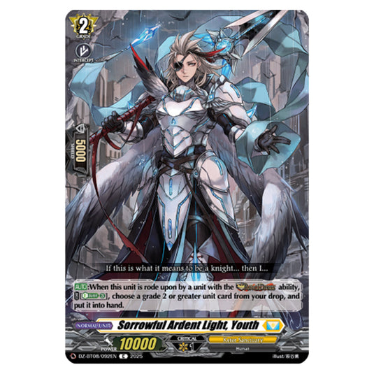 Sorrowful Ardent Light, Youth DZ-BT08/092EN card from the Cardfight!! Vanguard set Knights 0f Rebirth