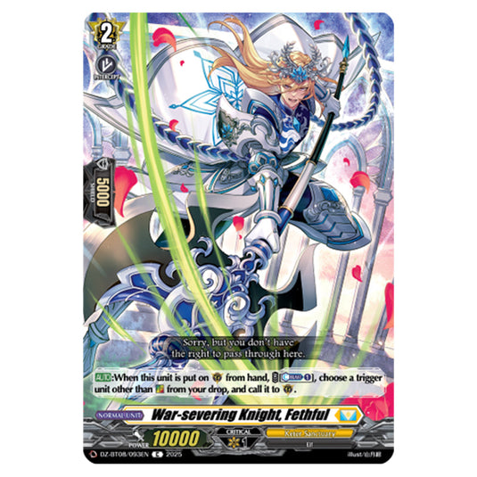 War-severing Knight, Fethful DZ-BT08/093EN card from the Cardfight!! Vanguard set Knights 0f Rebirth