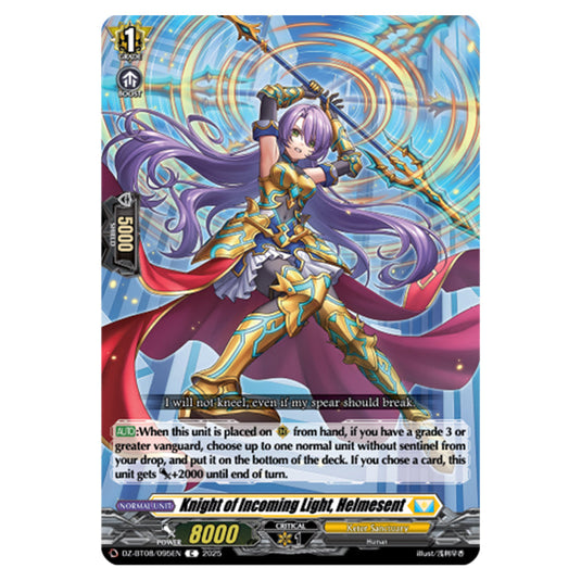Knight of Incoming Light, Helmesent DZ-BT08/095EN card from the Cardfight!! Vanguard set Knights 0f Rebirth