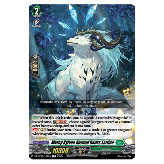 Sylvan Horned Beast of Mercy, Lattice DZ-BT08/102EN card from the Cardfight!! Vanguard set Knights 0f Rebirth