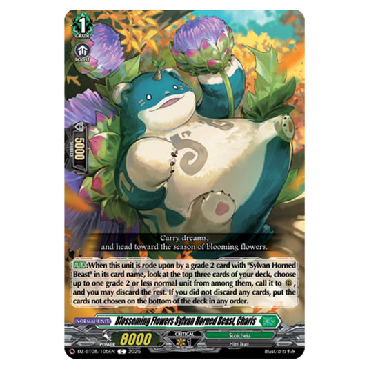 Sylvan Horned Beast of Blossoming Flowers, Charis DZ-BT08/105EN card from the Cardfight!! Vanguard set Knights 0f Rebirth