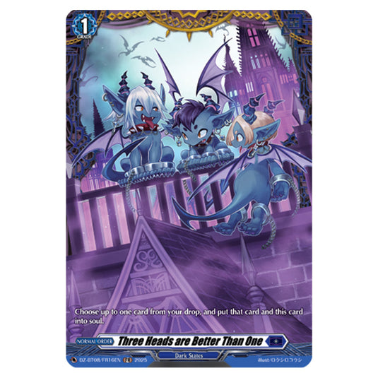 Three Heads are Better Than One DZ-BT08/FR16EN card from the Cardfight!! Vanguard set Knights 0f Rebirth