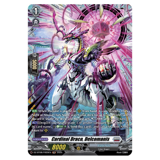 Cardinal Draco, Decalcomanis DZ-BT08/FR20EN card from the Cardfight!! Vanguard set Knights 0f Rebirth