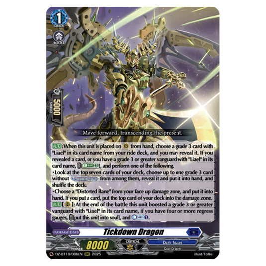 Tickdown Dragon DZ-BT10/006EN card from the Cardfight!! Vanguard set Dragonsoul Resonance