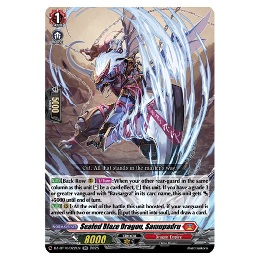 Sealed Blaze Dragon, Samupadru DZ-BT10/022EN card from the Cardfight!! Vanguard set Dragonsoul Resonance