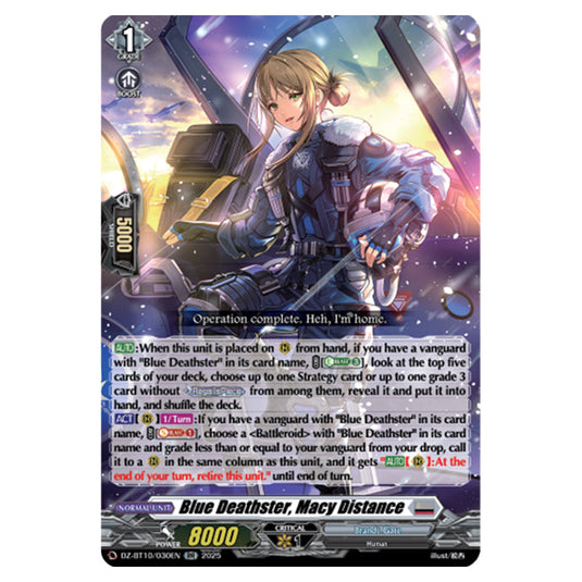 Blue Deathster, Macy Distance DZ-BT10/030EN card from the Cardfight!! Vanguard set Dragonsoul Resonance