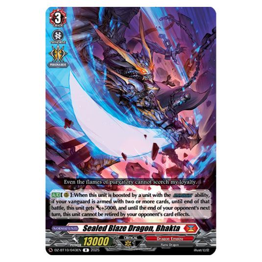 Sealed Blaze Dragon, Bhakta DZ-BT10/043EN card from the Cardfight!! Vanguard set Dragonsoul Resonance
