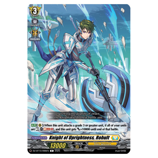 Knight of Uprightness, Rohult DZ-BT10/096EN card from the Cardfight!! Vanguard set Dragonsoul Resonance