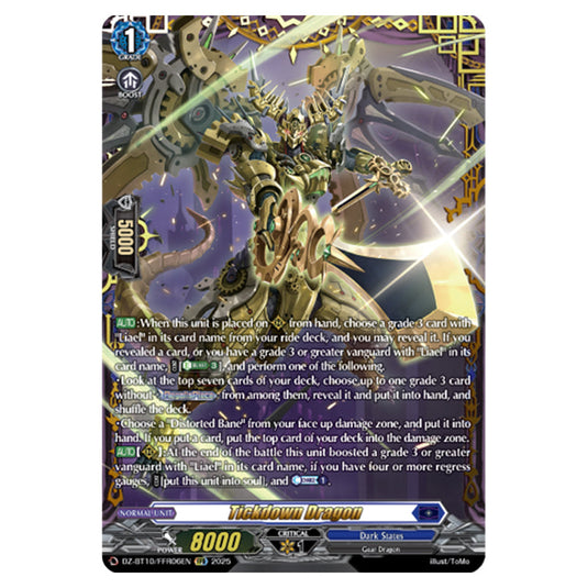 Tickdown Dragon DZ-BT10/FFR06EN card from the Cardfight!! Vanguard set Dragonsoul Resonance