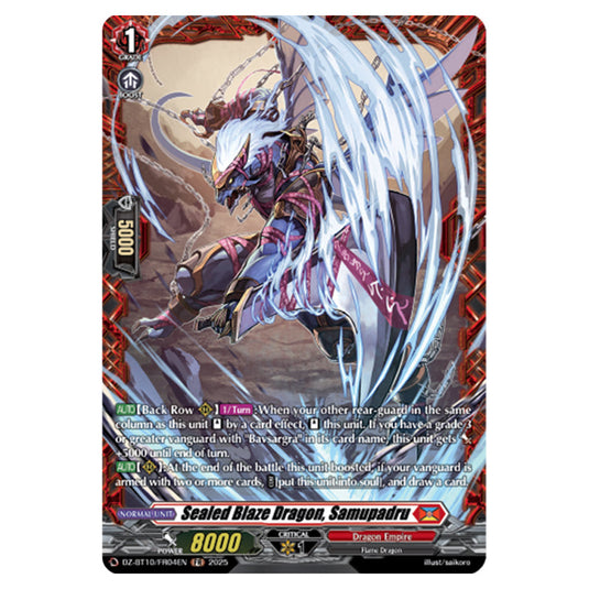 Sealed Blaze Dragon, Samupadru DZ-BT10/FR04EN card from the Cardfight!! Vanguard set Dragonsoul Resonance