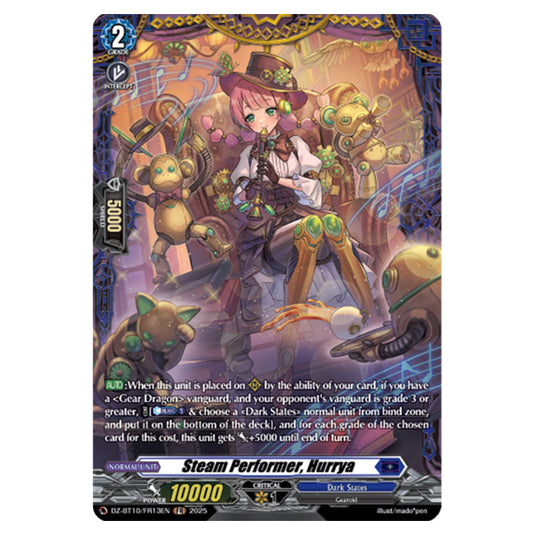 Steam Performer, Hurrya DZ-BT10/FR13EN card from the Cardfight!! Vanguard set Dragonsoul Resonance