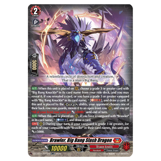 Brawler, Big Bang Slash Dragon DZ-BT12/021EN card from the Cardfight!! Vanguard set Chasm of Lost Souls