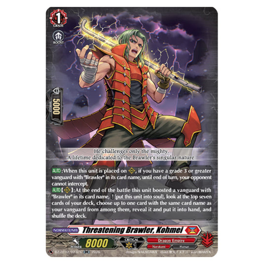 Threatening Brawler, Kohmei DZ-BT12/023EN card from the Cardfight!! Vanguard set Chasm of Lost Souls