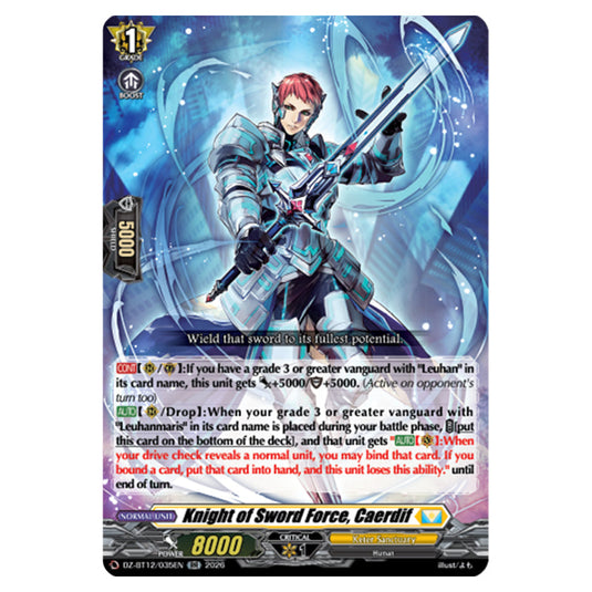 Knight of Sword Force, Caerdif DZ-BT12/035EN card from the Cardfight!! Vanguard set Chasm of Lost Souls