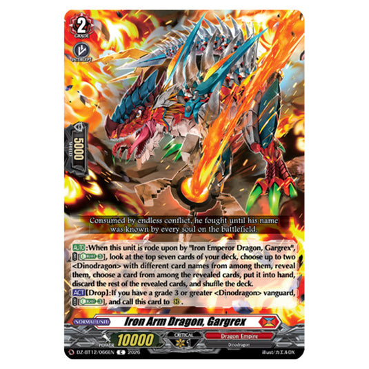 Iron Arm Dragon, Gargrex DZ-BT12/066EN card from the Cardfight!! Vanguard set Chasm of Lost Souls