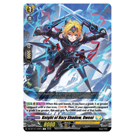 Knight of Hazy Shadow, Oweni DZ-BT12/102EN card from the Cardfight!! Vanguard set Chasm of Lost Souls