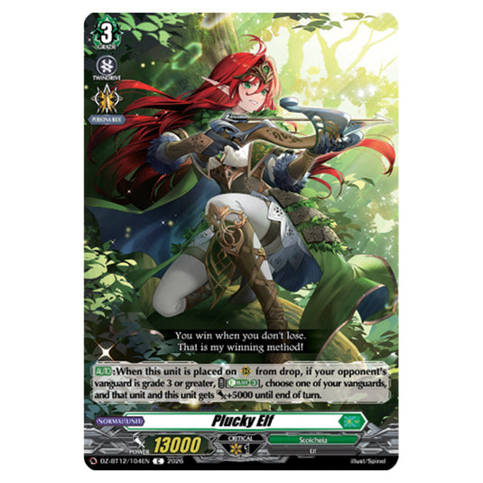 Plucky Elf DZ-BT12/104EN card from the Cardfight!! Vanguard set Chasm of Lost Souls