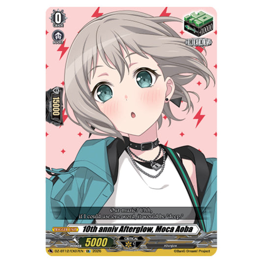 10th anniv Afterglow, Moca Aoba DZ-BT12/EX07EN card from the Cardfight!! Vanguard set Chasm of Lost Souls