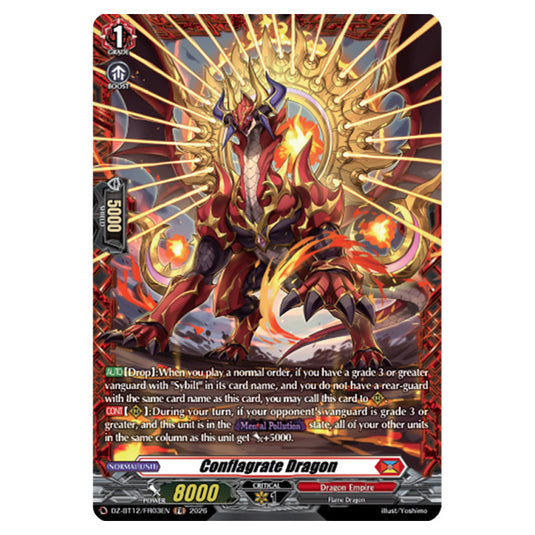 Conflagrate Dragon DZ-BT12/FR03EN card from the Cardfight!! Vanguard set Chasm of Lost Souls