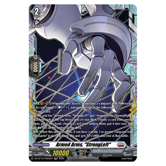Armed Arms, "StrongLeft" DZ-BT12/FR22EN card from the Cardfight!! Vanguard set Chasm of Lost Souls