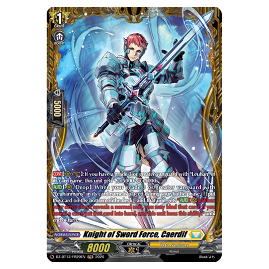 Knight of Sword Force, Caerdif DZ-BT12/FR29EN card from the Cardfight!! Vanguard set Chasm of Lost Souls