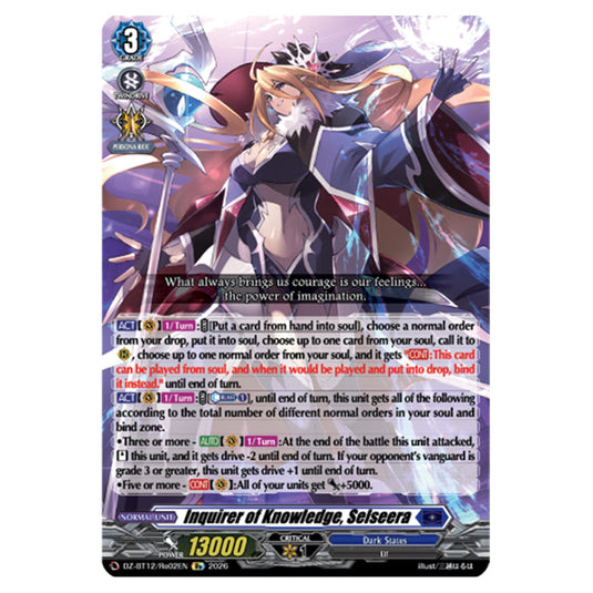 Inquirer of Knowledge, Selseera DZ-BT12/Re02EN card from the Cardfight!! Vanguard set Chasm of Lost Souls