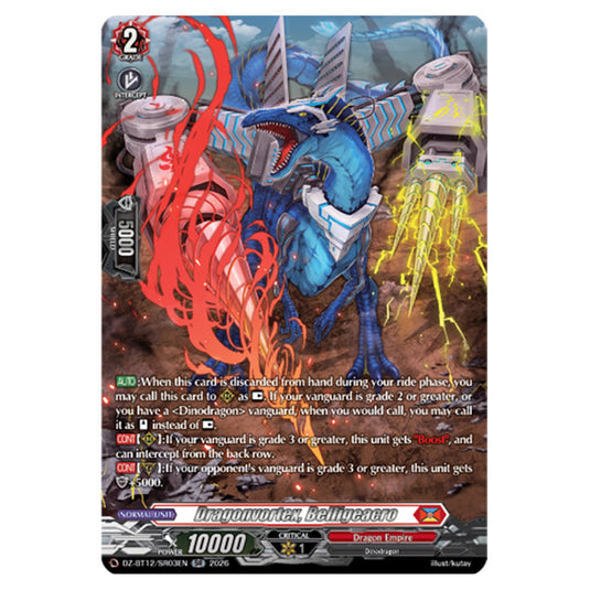 Dragonvortex, Belligeacro DZ-BT12/SR03EN card from the Cardfight!! Vanguard set Chasm of Lost Souls