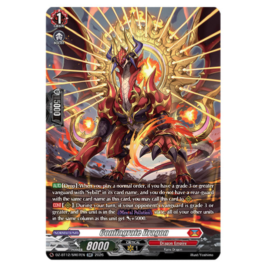 Conflagrate Dragon DZ-BT12/SR07EN card from the Cardfight!! Vanguard set Chasm of Lost Souls