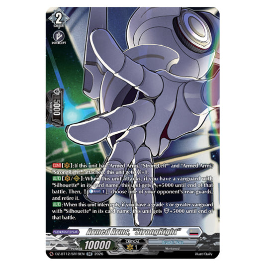 Armed Arms, "StrongRight" DZ-BT12/SR19EN card from the Cardfight!! Vanguard set Chasm of Lost Souls
