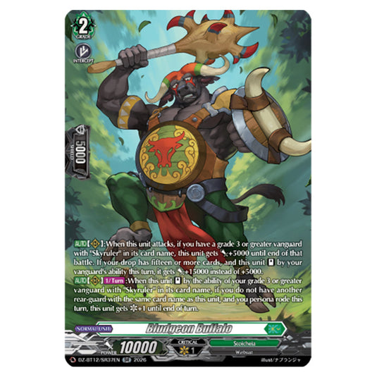Bludgeon Buffalo DZ-BT12/SR37EN card from the Cardfight!! Vanguard set Chasm of Lost Souls