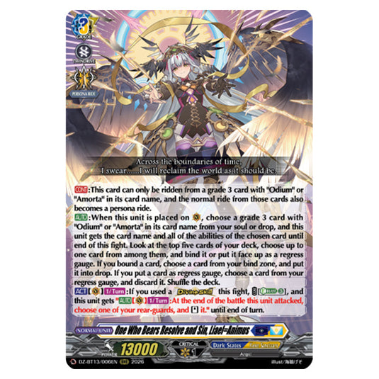 One Who Bears Resolve and Sin, Liael=Animus DZ-BT13/006EN card from the Cardfight!! Vanguard set Parallactic Clash