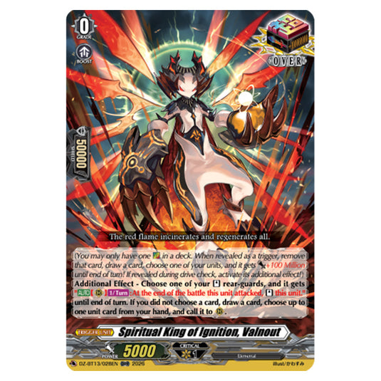 Spiritual King of Ignition, Valnout DZ-BT13/028EN card from the Cardfight!! Vanguard set Parallactic Clash