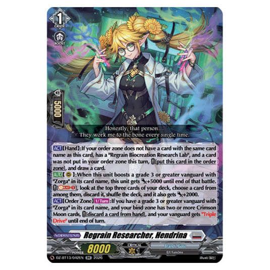 Regrain Researcher, Hendrina DZ-BT13/042EN card from the Cardfight!! Vanguard set Parallactic Clash