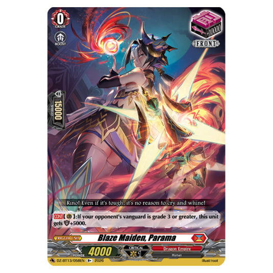 Blaze Maiden, Parama DZ-BT13/058EN card from the Cardfight!! Vanguard set Parallactic Clash