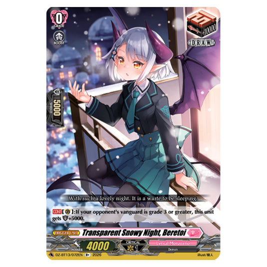 Transparent Snowy Night, Beretoi DZ-BT13/072EN card from the Cardfight!! Vanguard set Parallactic Clash