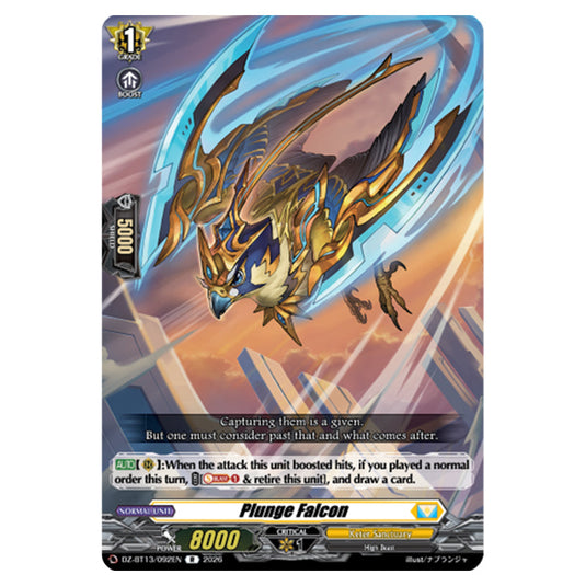 Plunge Falcon DZ-BT13/092EN card from the Cardfight!! Vanguard set Parallactic Clash
