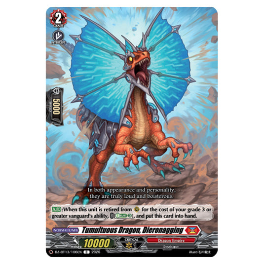 Tumultuous Dragon, Dieronagging DZ-BT13/106EN card from the Cardfight!! Vanguard set Parallactic Clash