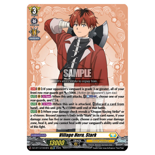 Village Hero, Stark DZ-BT13/EX03EN card from the Cardfight!! Vanguard set Parallactic Clash