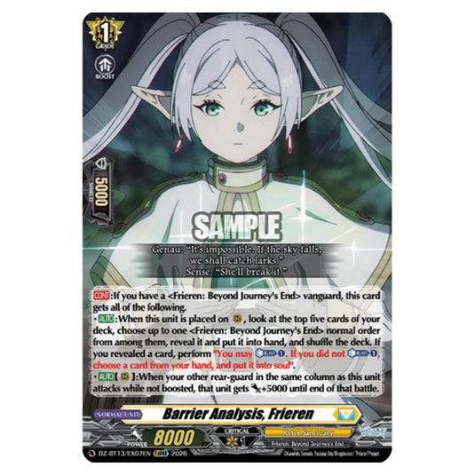 Barrier Analysis, Frieren DZ-BT13/EX07EN card from the Cardfight!! Vanguard set Parallactic Clash