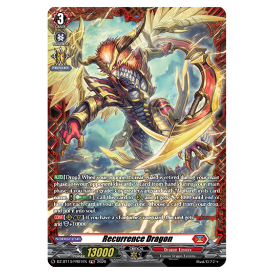 Recurrence Dragon DZ-BT13/FR01EN card from the Cardfight!! Vanguard set Parallactic Clash