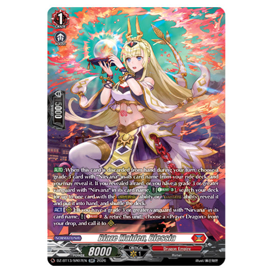 Blaze Maiden, Blessia DZ-BT13/SR07EN card from the Cardfight!! Vanguard set Parallactic Clash