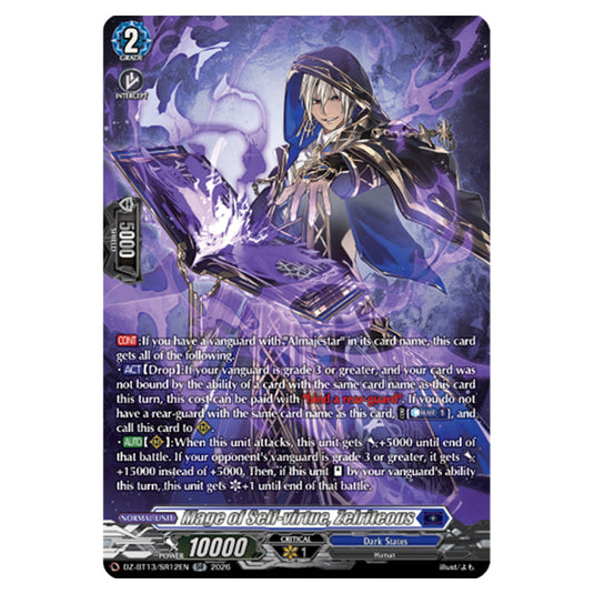 Mage of Self-virtue, Zelriteous DZ-BT13/SR12EN card from the Cardfight!! Vanguard set Parallactic Clash