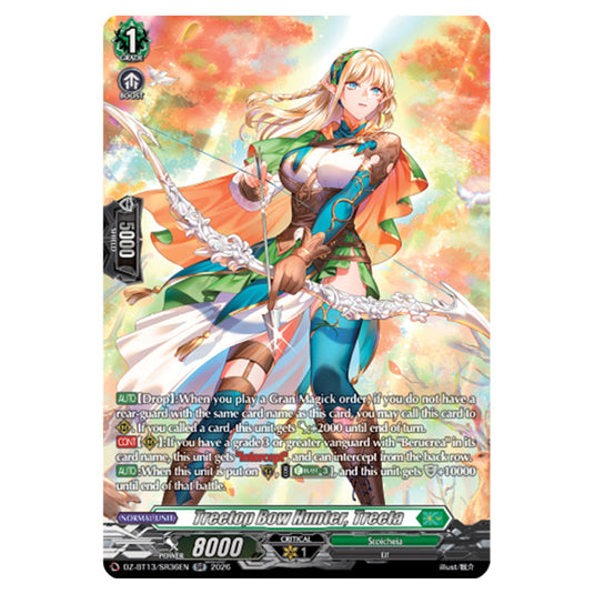 Treetop Bow Hunter, Treeta DZ-BT13/SR36EN card from the Cardfight!! Vanguard set Parallactic Clash