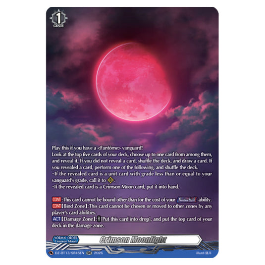 Crimson Moonlight DZ-BT13/SR45EN card from the Cardfight!! Vanguard set Parallactic Clash