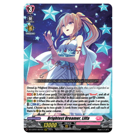 Brightest Dreamer, Lilfa DZ-LBT01/007EN card from the Cardfight!! Vanguard set Lyrical Monasterio Sparkling Stars!