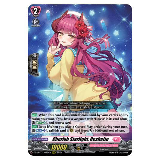 Cherish Starlight, Reshelto DZ-LBT01/015EN card from the Cardfight!! Vanguard set Lyrical Monasterio Sparkling Stars!