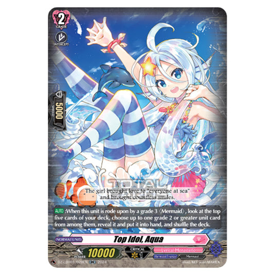 Top Idol, Aqua DZ-LBT01/028EN card from the Cardfight!! Vanguard set Lyrical Monasterio Sparkling Stars!